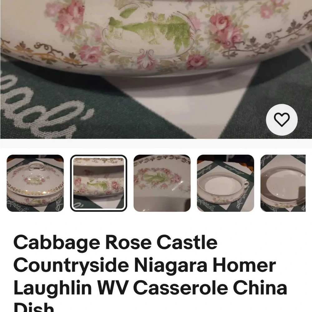 Cabbage rose castle countryside Niagara Homer Laughlin WV casserole‎ dish